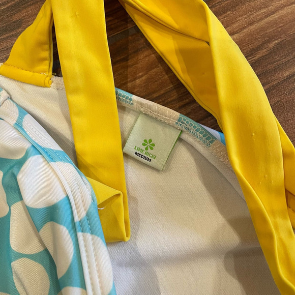 Lime Rickie $84 Lizzie Modest Tankini Medium Top Polka Dot Blue White Yellow - Picture 2 of 5